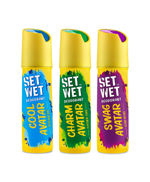 SET WET Deodorant Spray Perfume Cool, Charm & Swag Avatar for men, 150ml (Pack of 3)